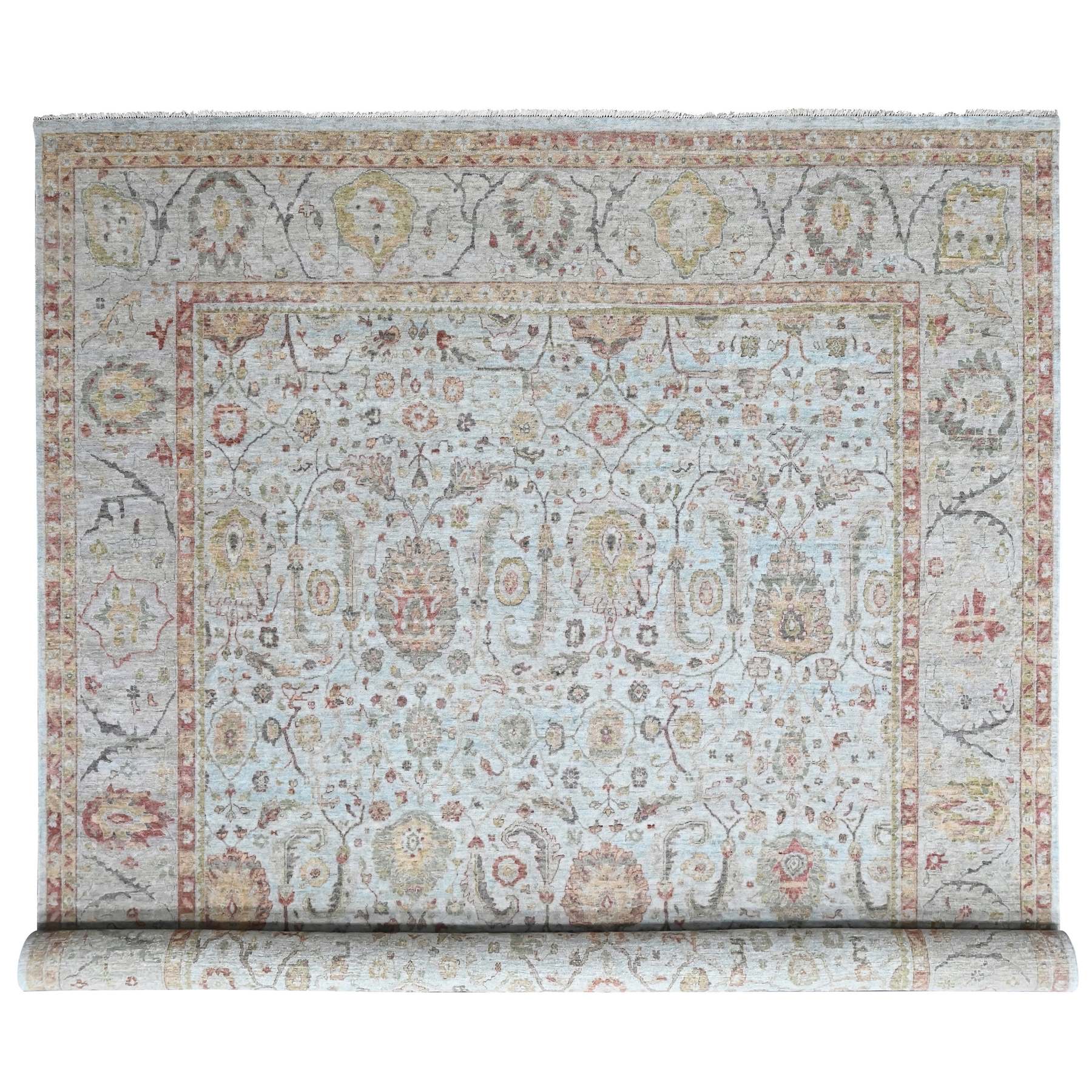 12'x15' Light Gray, Hand Knotted, Zero Pile, Distressed, Ziegler Mahal Design, Pure Wool, Oversized, XL, Oriental Rug 